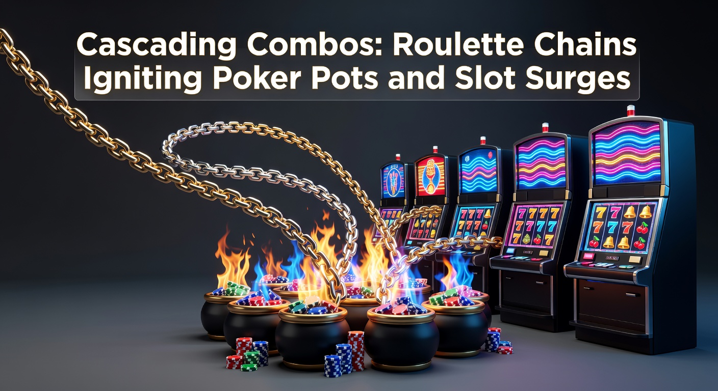 Dynamische weergave van roulettewiel dat kettingreacties triggert naar poker tafels en slotmachines in een online casino omgeving