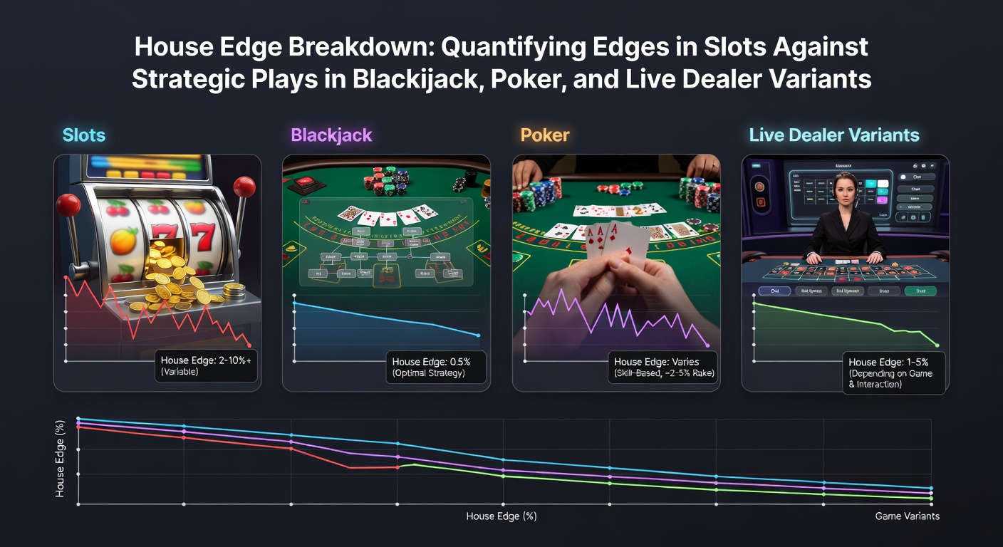 Grafiek die house edge in slots vergelijkt met RTP-percentages in tafelspellen, met balken voor blackjack en poker varianten