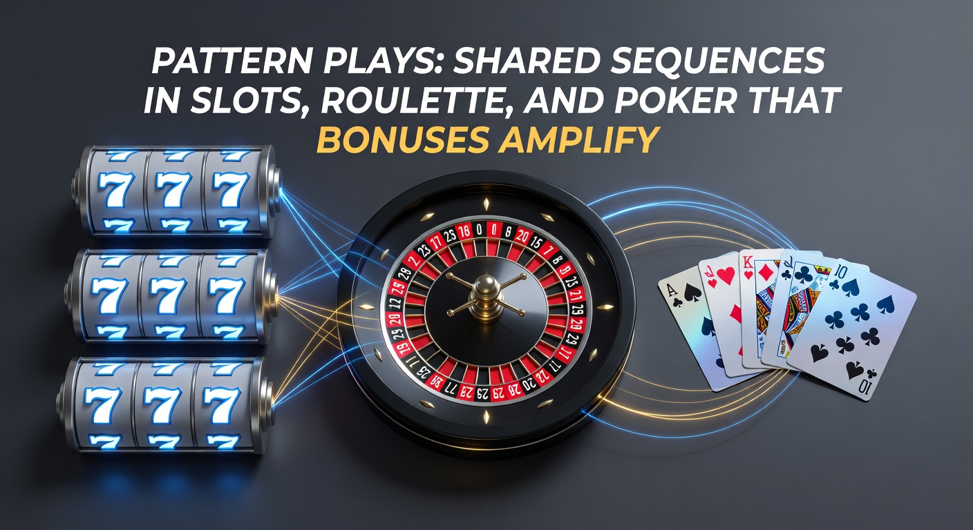 Grafische weergave van overlappende sequensen in slots, roulette en poker met bonusversterking