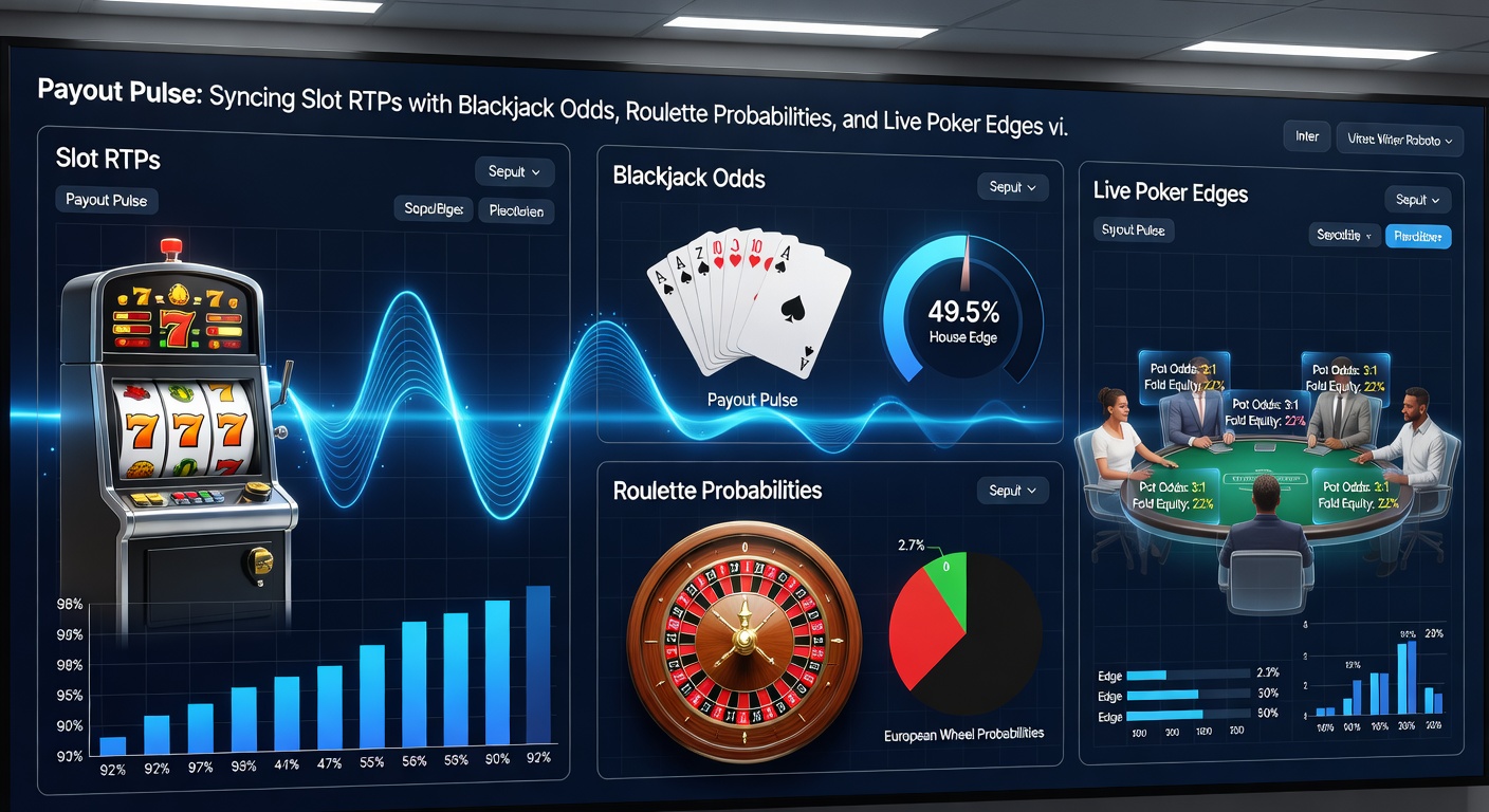 Visualisatie van bonus pulse die slotrollen verbindt met live dealer tafels en poker edges