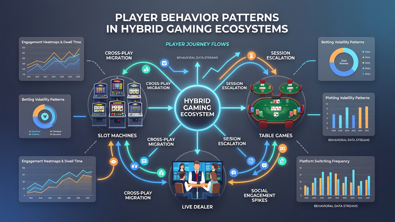 Grafiek die kruisverwijzingen toont tussen slots, tafelspellen en live dealer sessies in mobiele ecosystemen