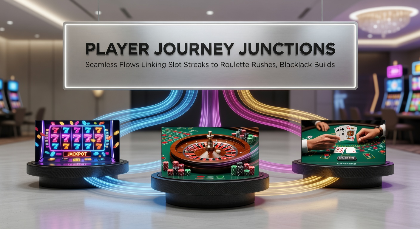 Dynamische grafiek van spelerflows: pijlen van slots naar roulette, blackjack en poker, met statistieken over retentie en overstappercentages op een casino-dashboard