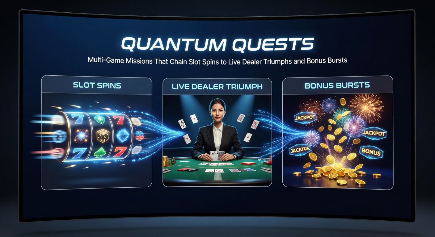 Voorbeeld van een quantum quest-progressiebar die slotwinsten toont die overgaan in live dealer successen en bonusexplosies