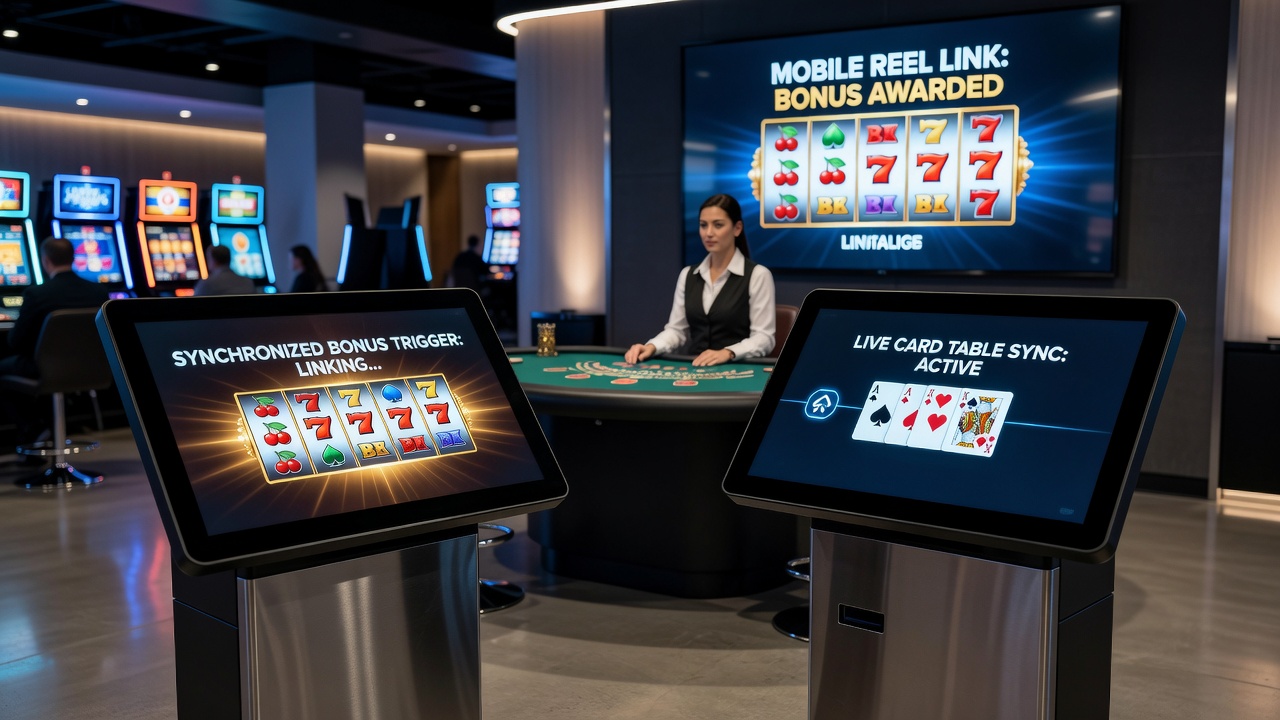 Live dealer tafel met bonus indicator gekoppeld aan mobiele slot sessie