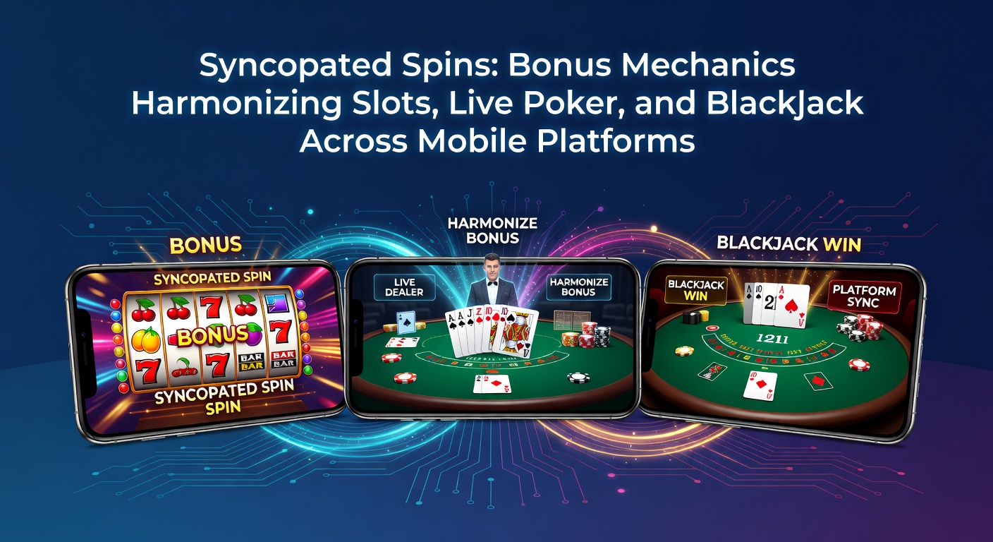 Dynamische mobiele scherm met gesyncopeerde bonusactivaties tussen slots, live poker tafels en blackjack handen, tonen vloeiende overgangen en gedeelde multipliers