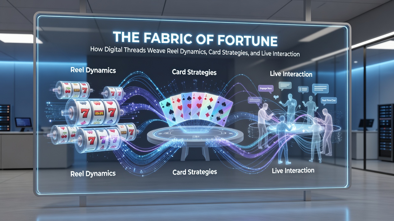 Diagram van digitale verbindingen tussen mobiele slots, poker kaarten en live dealer streams