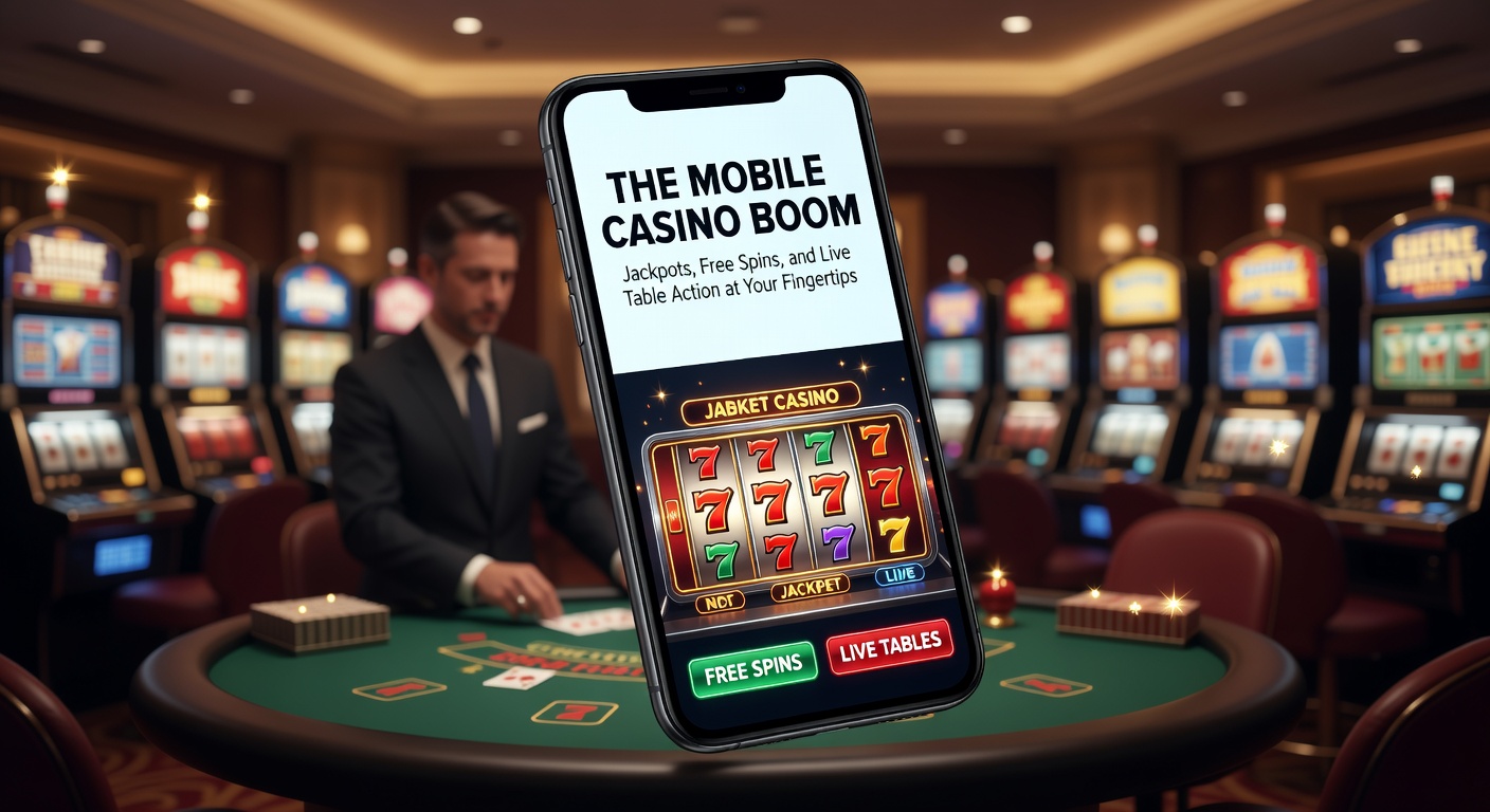 Smartphone met mobiel casino-interface, jackpot-slots en live dealer tafels zichtbaar