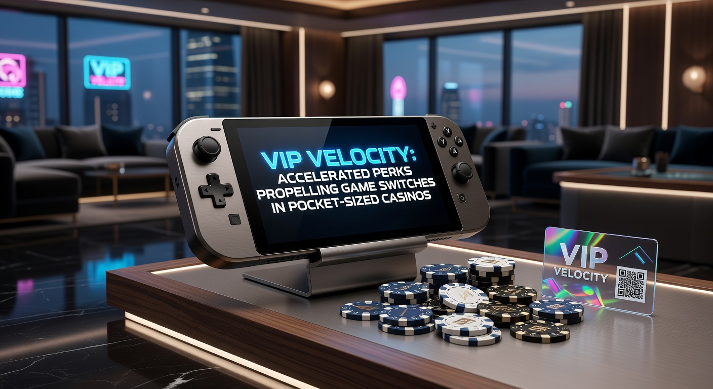 VIP-dashboard op smartphone met versnelde perks, game-icons en switch-pijlen tussen slots, poker en roulette