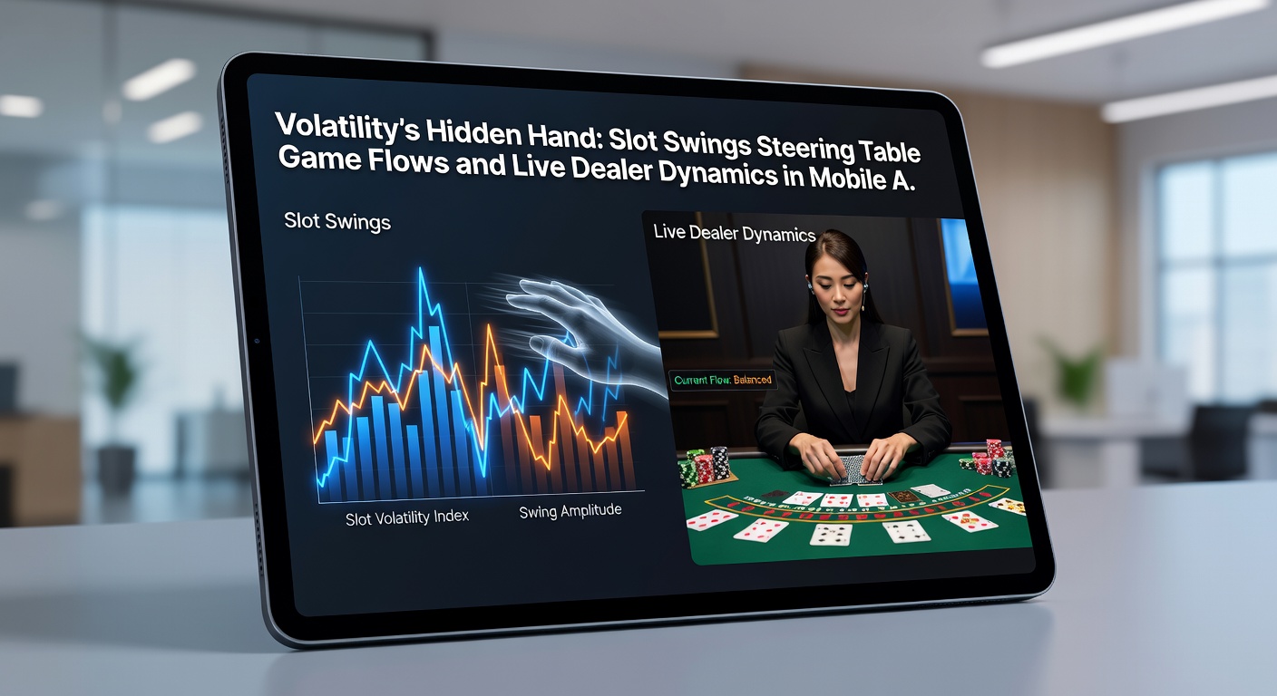 Live dealer blackjack sessie op mobiel met overlay van slotvolatiliteitsgrafiek, illustrerend spelersstromen